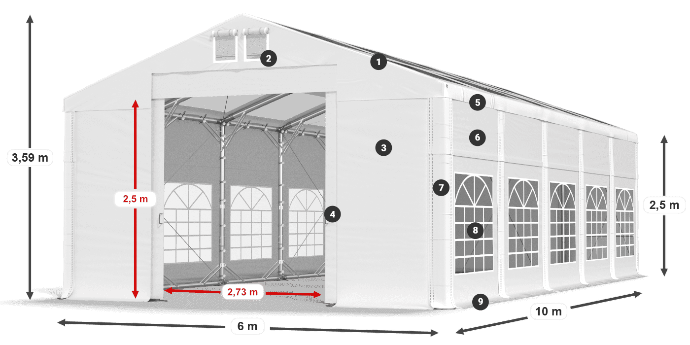 Roof: MS T 580 PVC Walls: FR 620 PVC 2.5m legend