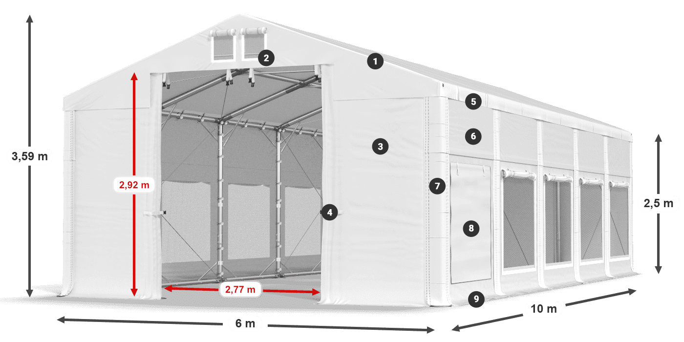 Roof: MS 580 PVC Walls: SD M 500 PVC 2.5m legend
