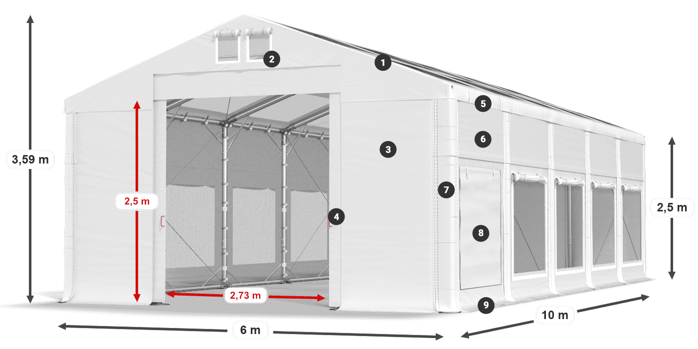 Roof: MS T 580 PVC Walls: SD M 500 PVC 2.5m legend