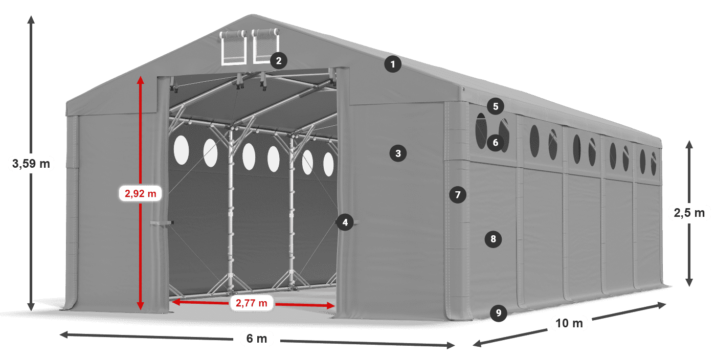 Roof: MS 580 PVC Walls: SD O 500 PVC 2.5m legend
