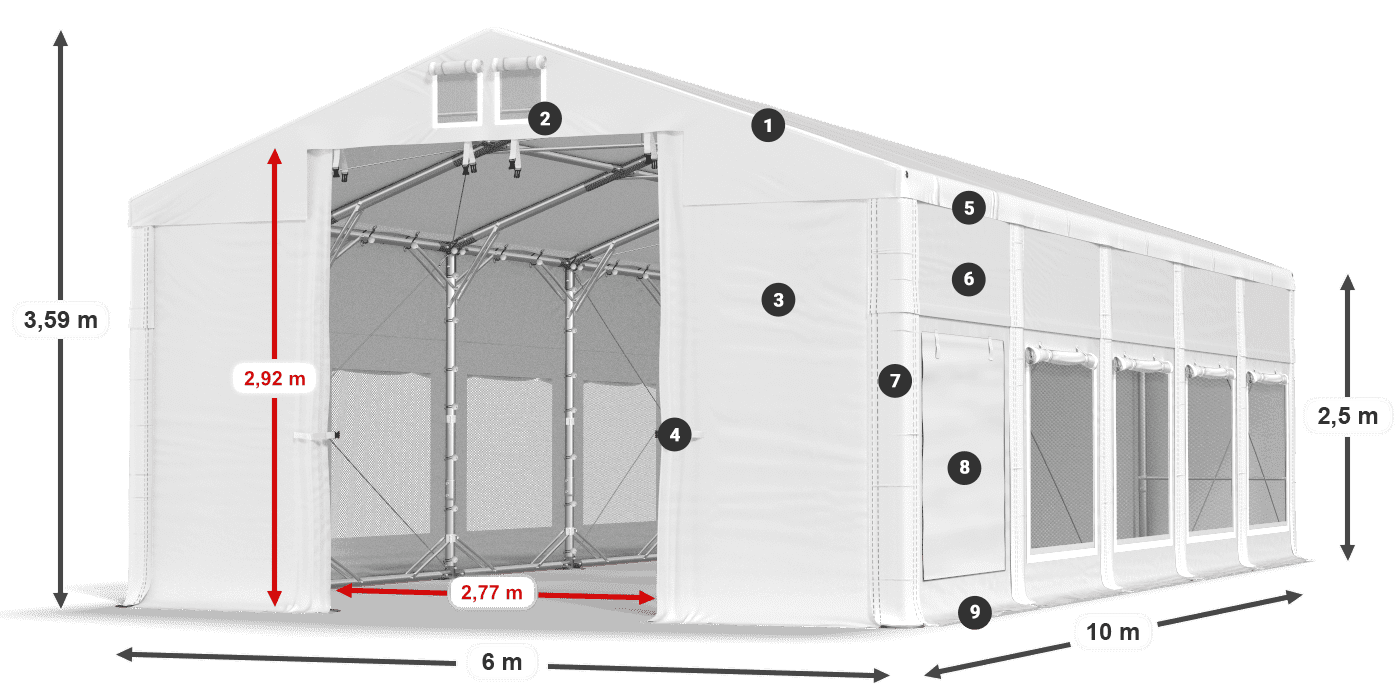 Roof: MS 580 PVC Walls: SD M 500 PVC 2.5m legend