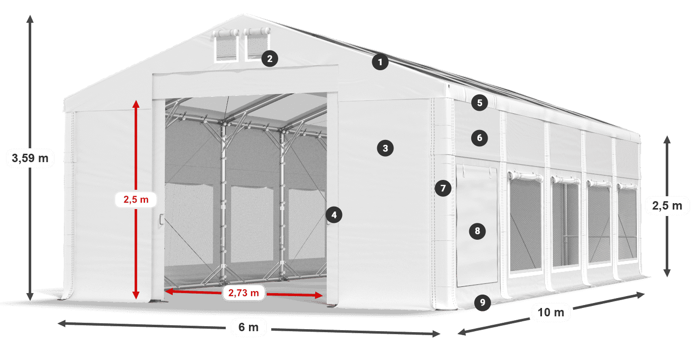 Roof: MS T 580 PVC Walls: SD M 500 PVC 2.5m legend