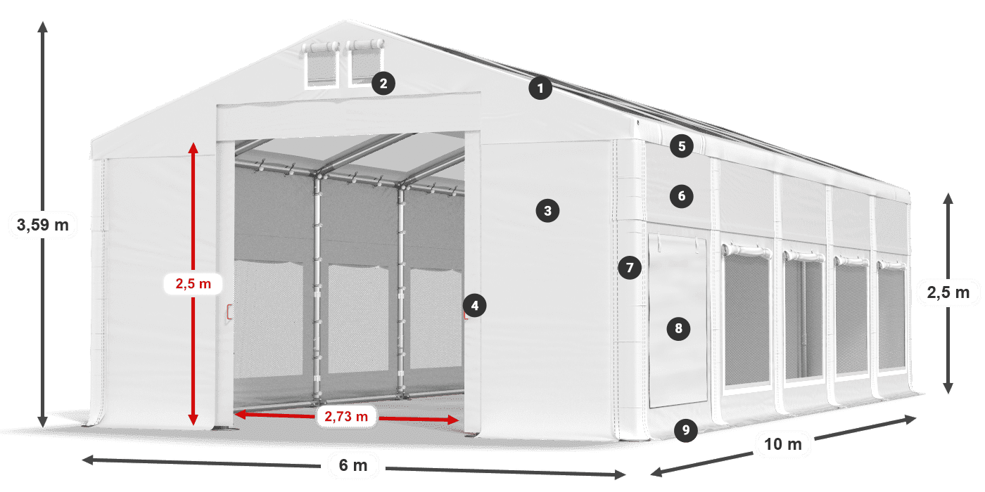 Roof: MS T 580 PVC Walls: SD M 500 PVC 2.5m legend