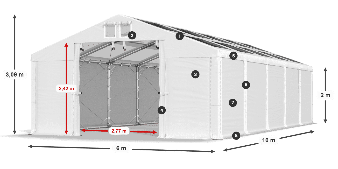 Roof: MS T 580 PVC Walls: FR 620 PVC 2m legend