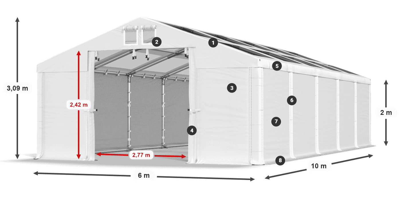 Roof: MS T 580 PVC Walls: FR 620 PVC 2m legend