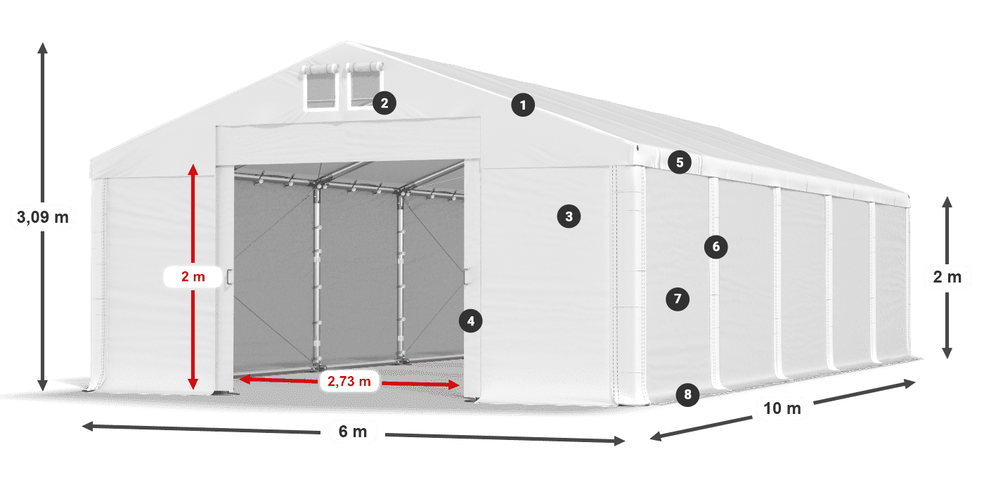 Roof: MS 580 PVC Walls: FR M 620 PVC 2m legend