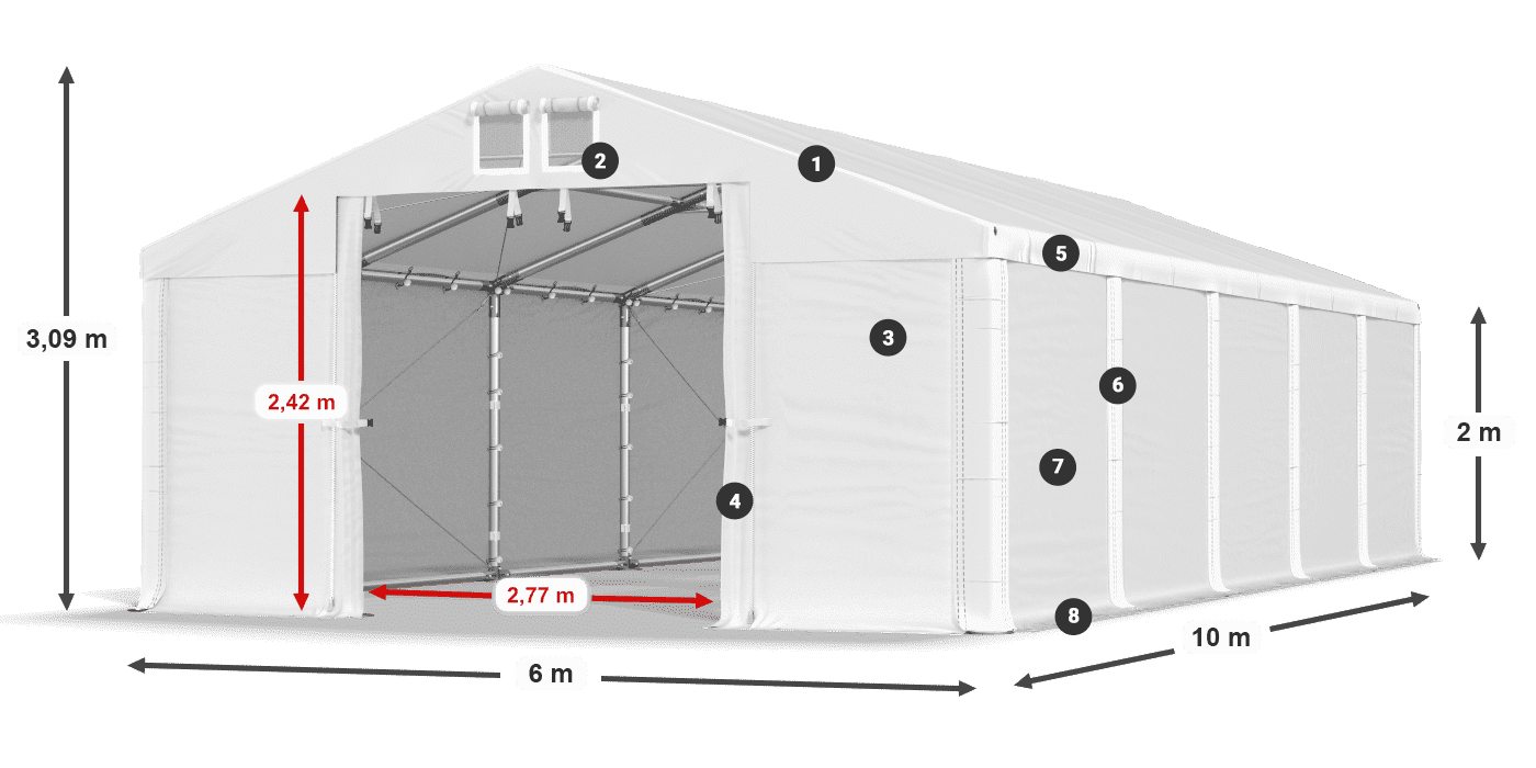 Roof: MS 580 PVC Walls: FR M 620 PVC 2m legend