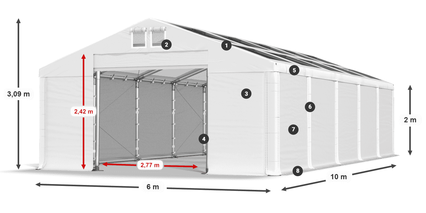 Roof: MS T 580 PVC Walls: SD 500 PVC 2m legend