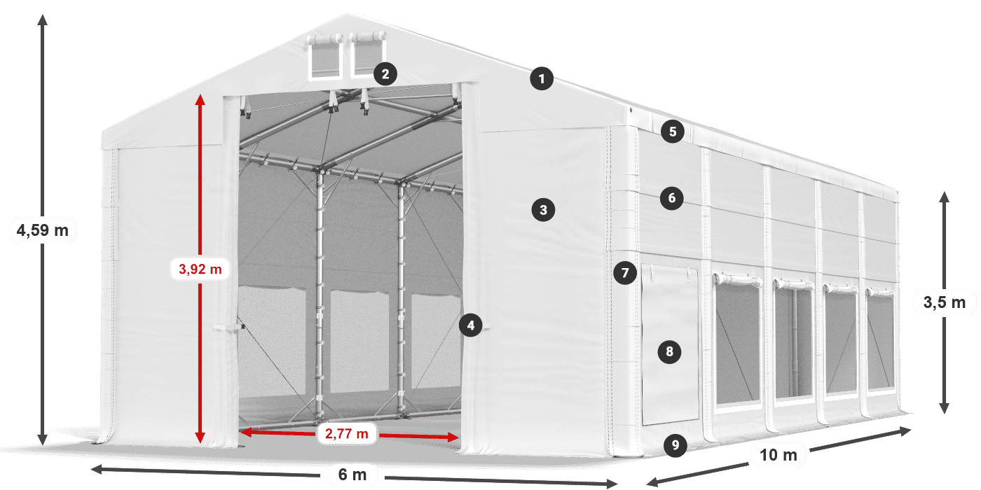 Roof: FR 620 PVC Walls: SD 500 PVC 3.5m legend