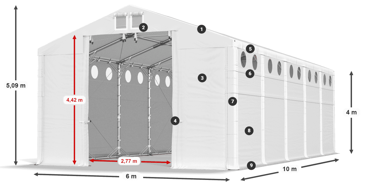 Roof: FR 620 PVC Walls: MS O 580 PVC 4m legend