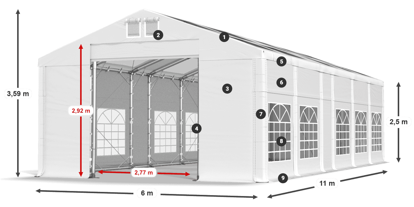 Roof: MS T 580 PVC Walls: FR 620 PVC 2.5m legend
