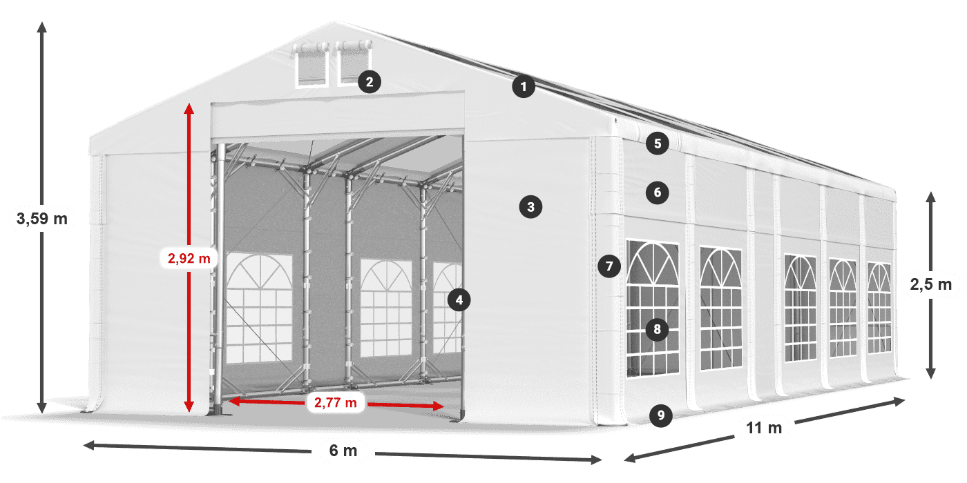 Roof: MS T 580 PVC Walls: FR 620 PVC 2.5m legend