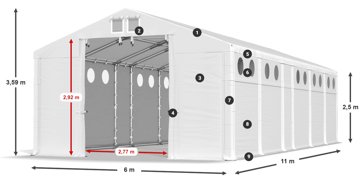Roof: MS 580 PVC Walls: FR O 620 PVC 2.5m legend
