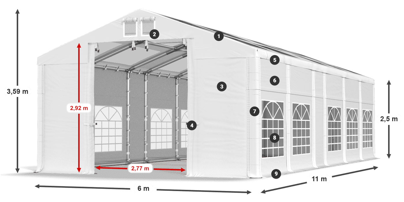 Roof: MS T 580 PVC Walls: FR 620 PVC 2.5m legend
