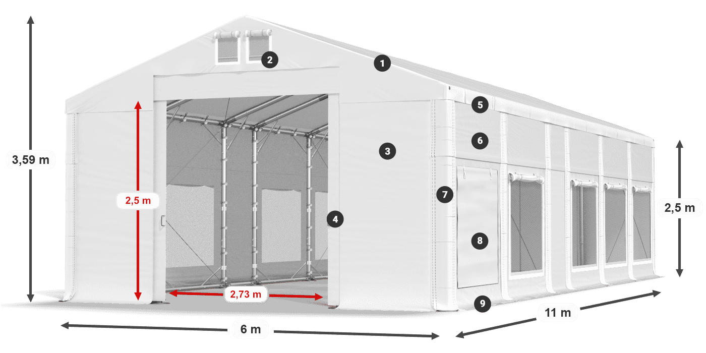 Roof: MS 580 PVC Walls: SD M 500 PVC 2.5m legend