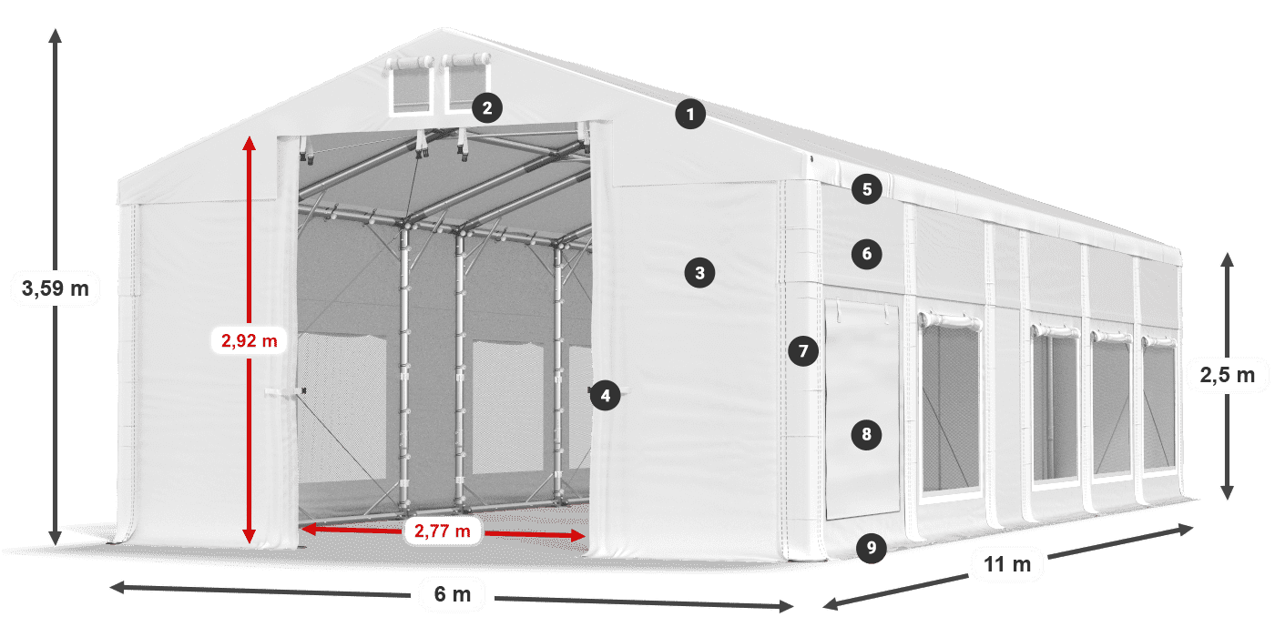 Roof: MS 580 PVC Walls: SD M 500 PVC 2.5m legend