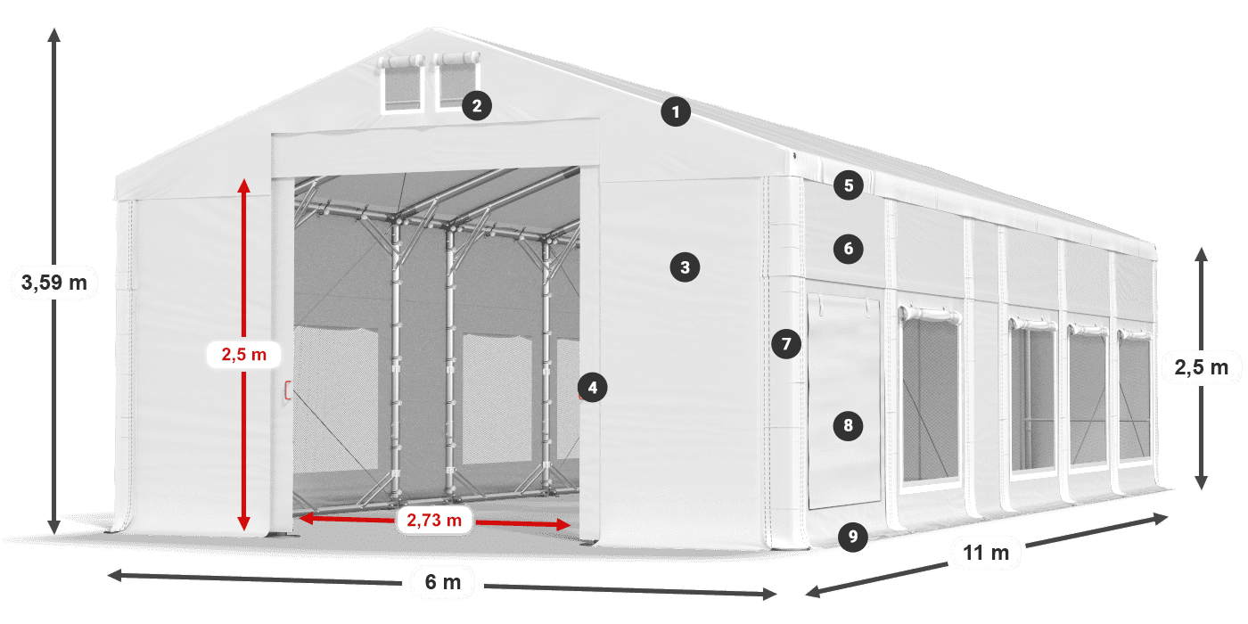Roof: MS 580 PVC Walls: SD M 500 PVC 2.5m legend