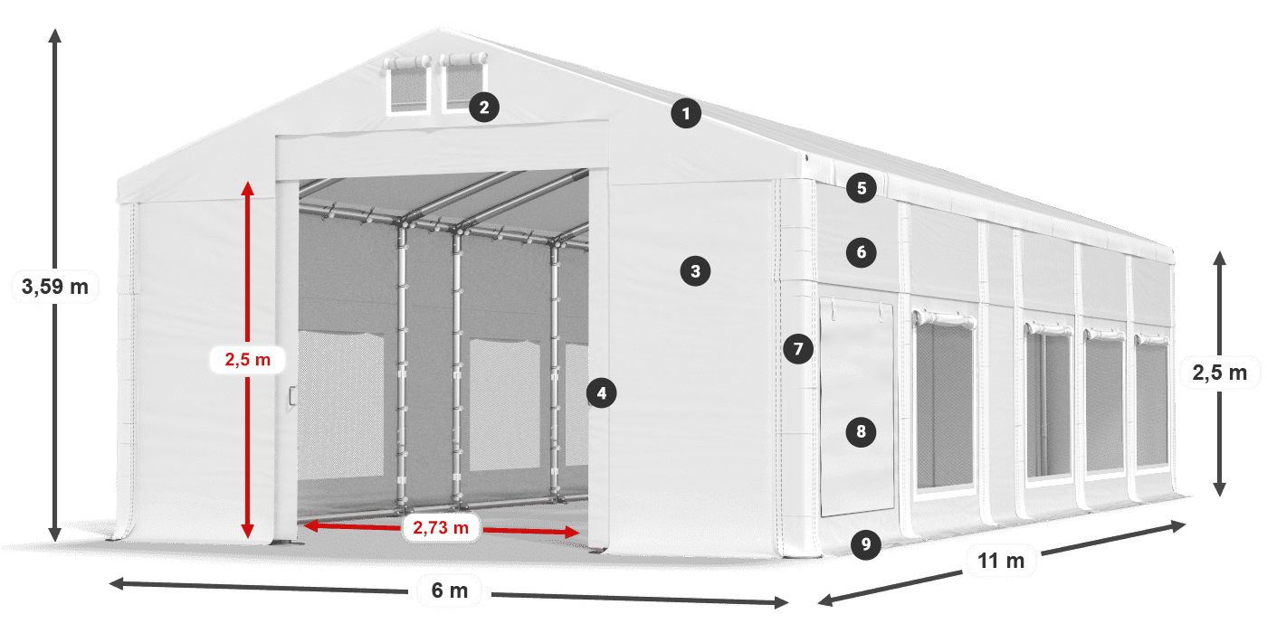Roof: MS 580 PVC Walls: SD M 500 PVC 2.5m legend