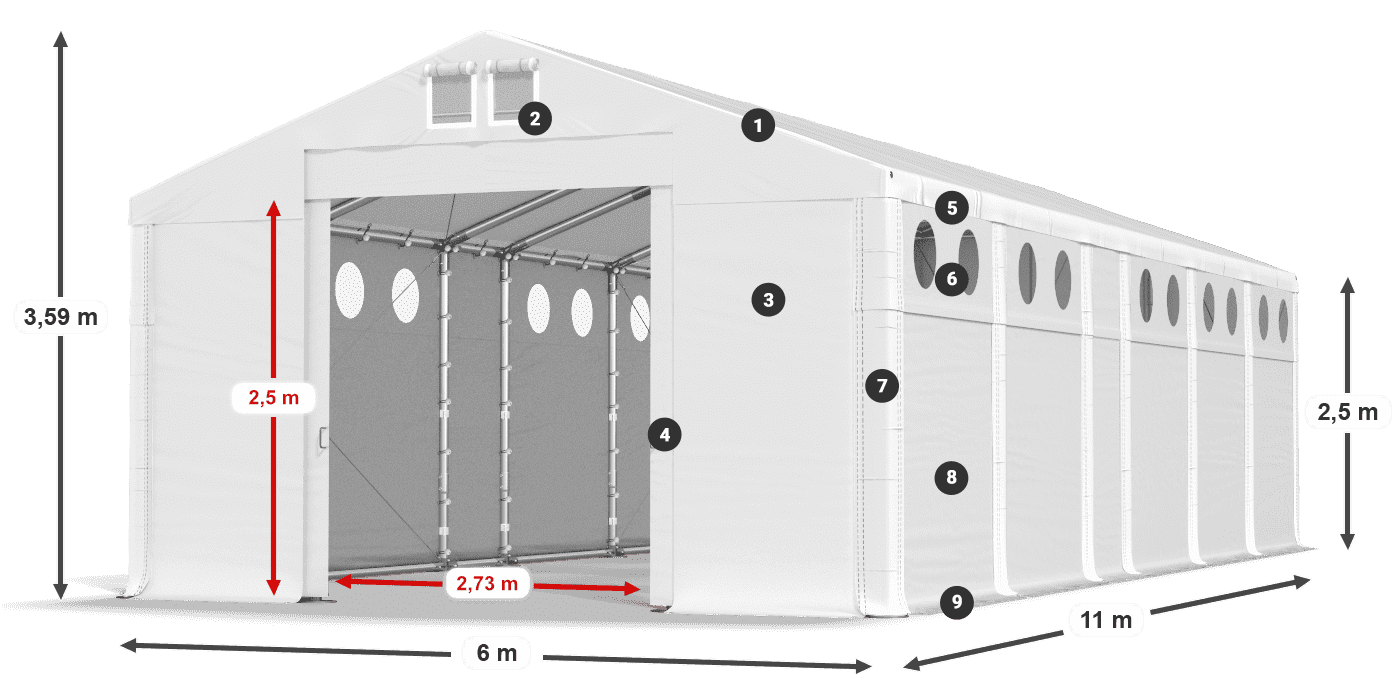 Roof: MS 580 PVC Walls: SD O 500 PVC 2.5m legend