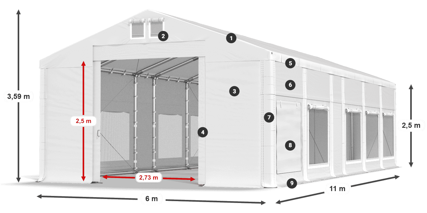 Roof: MS 580 PVC Walls: SD M 500 PVC 2.5m legend
