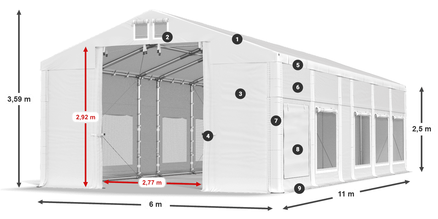Roof: MS 580 PVC Walls: SD M 500 PVC 2.5m legend