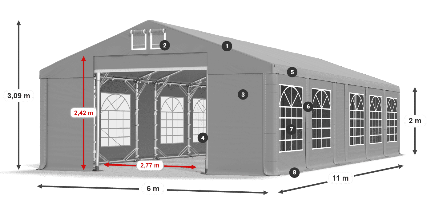 Roof: FR 620 PVC Walls: SD 500 PVC 2m legend