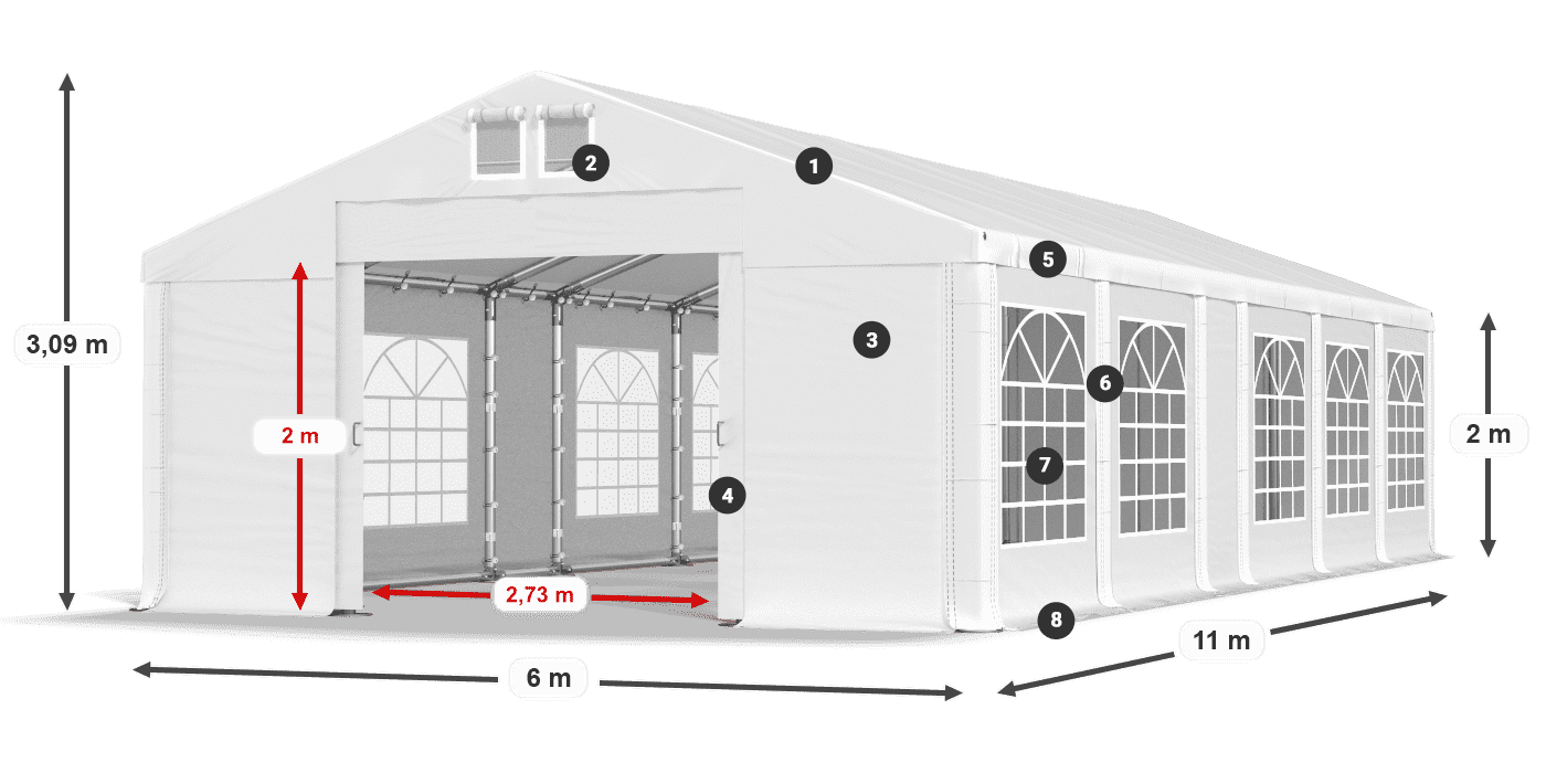 Roof: MS 580 PVC Walls: FR 620 PVC 2m legend