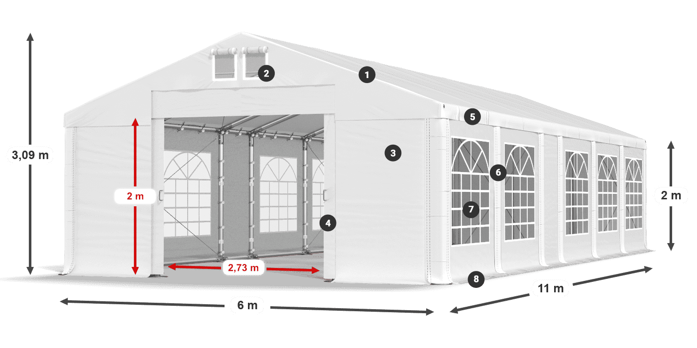 Roof: MS 580 PVC Walls: FR 620 PVC 2m legend