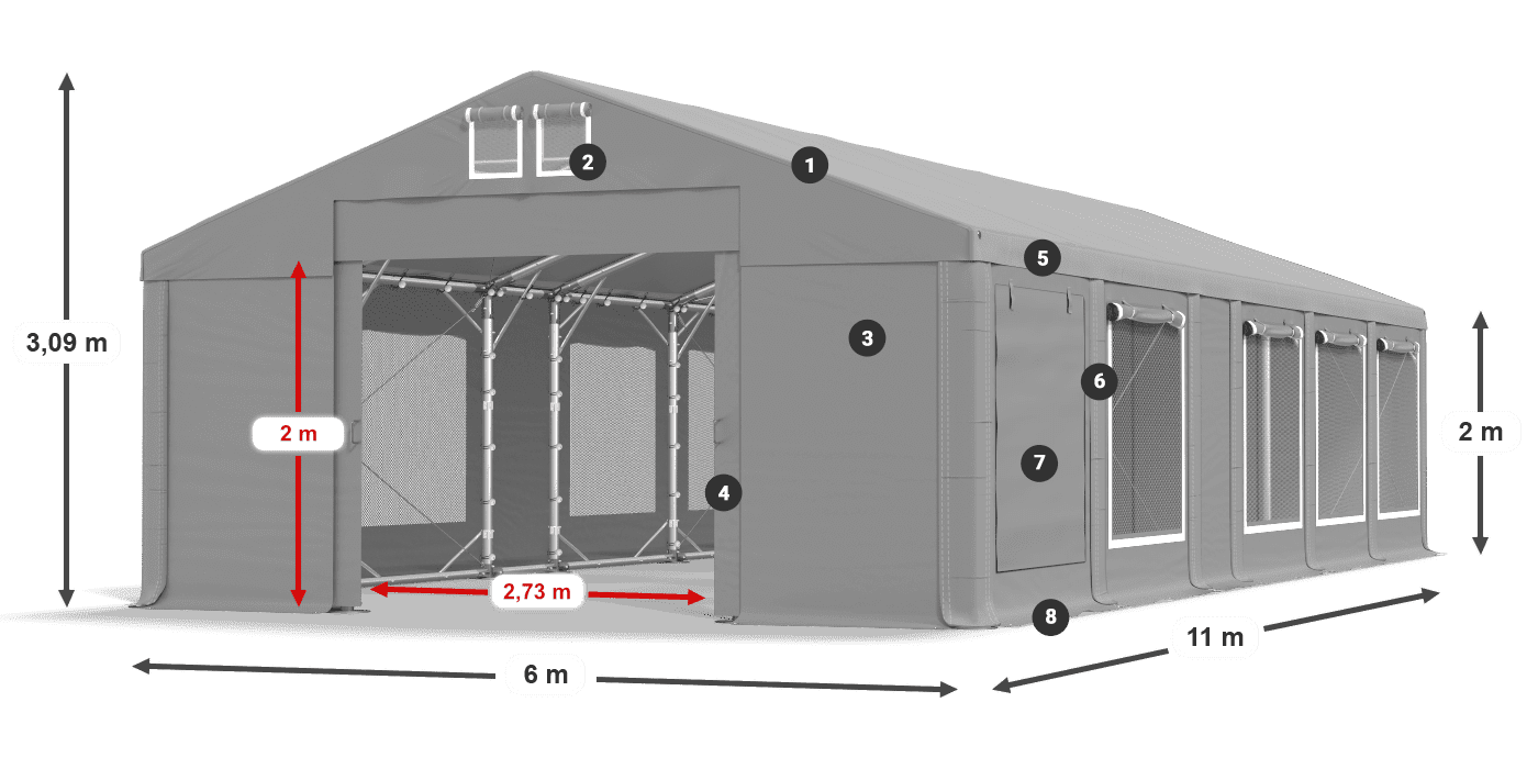 Roof: MS 580 PVC Walls: SD M 500 PVC 2m legend