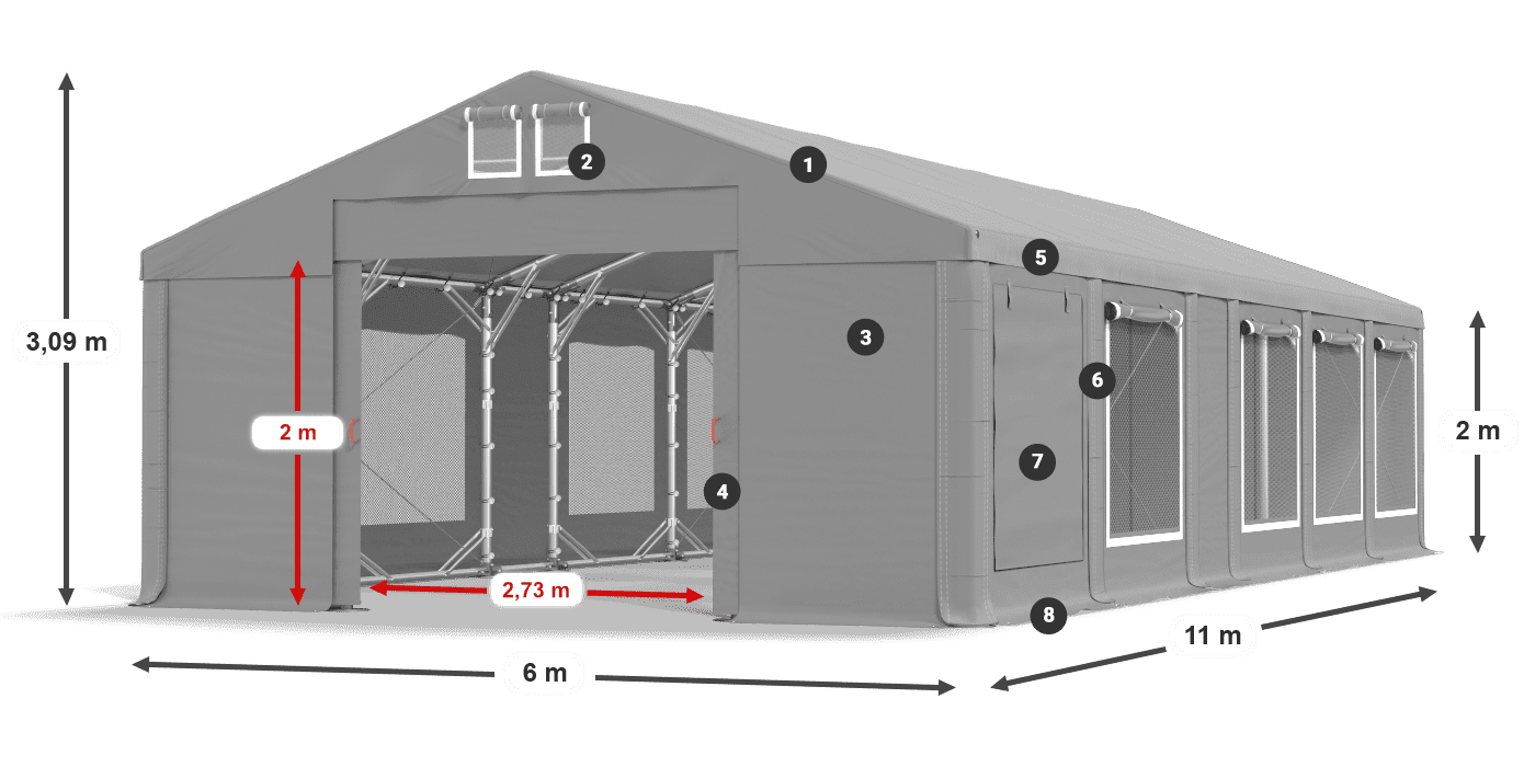 Roof: MS 580 PVC Walls: SD M 500 PVC 2m legend