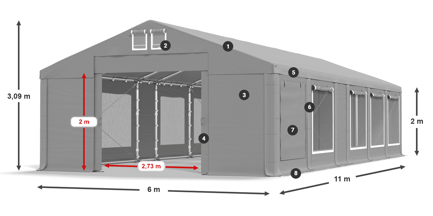 Roof: MS 580 PVC Walls: SD M 500 PVC 2m legend