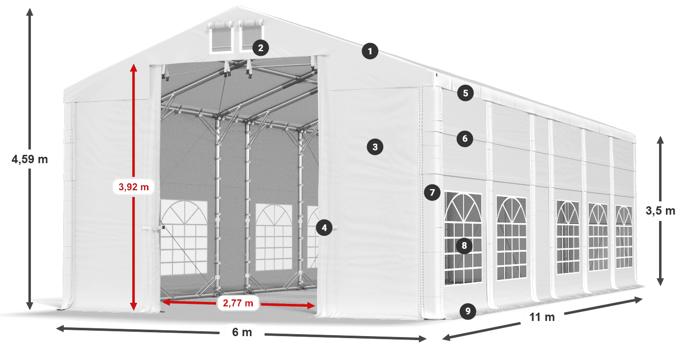 Roof: MS 580 PVC Walls: FR 620 PVC 3.5m legend