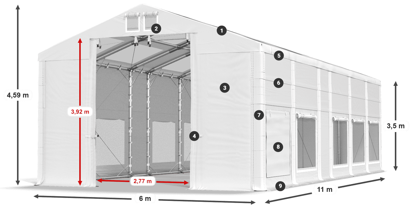 Roof: MS T 580 PVC Walls: SD M 500 PVC 2.5m legend