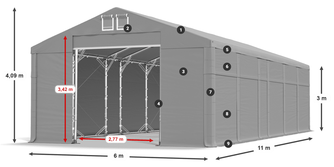 Roof: MS 580 PVC Walls: FR 620 PVC 3m legend