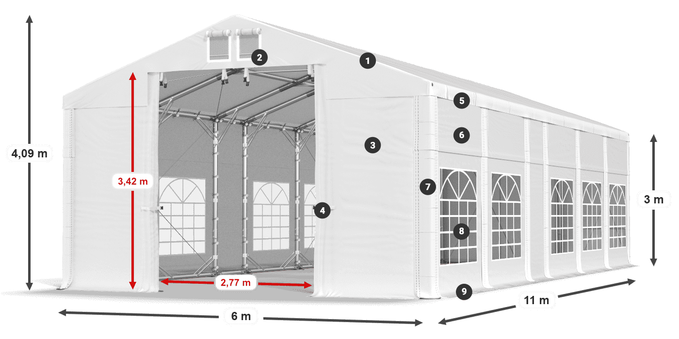 Roof: MS 580 PVC Walls: FR 620 PVC 3m legend
