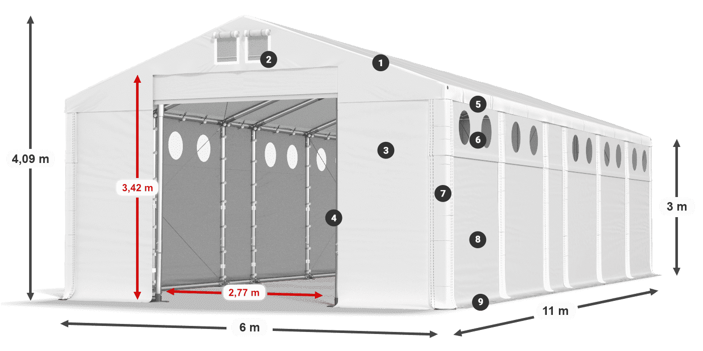 Roof: MS 580 PVC Walls: FR O 620 PVC 3m legend