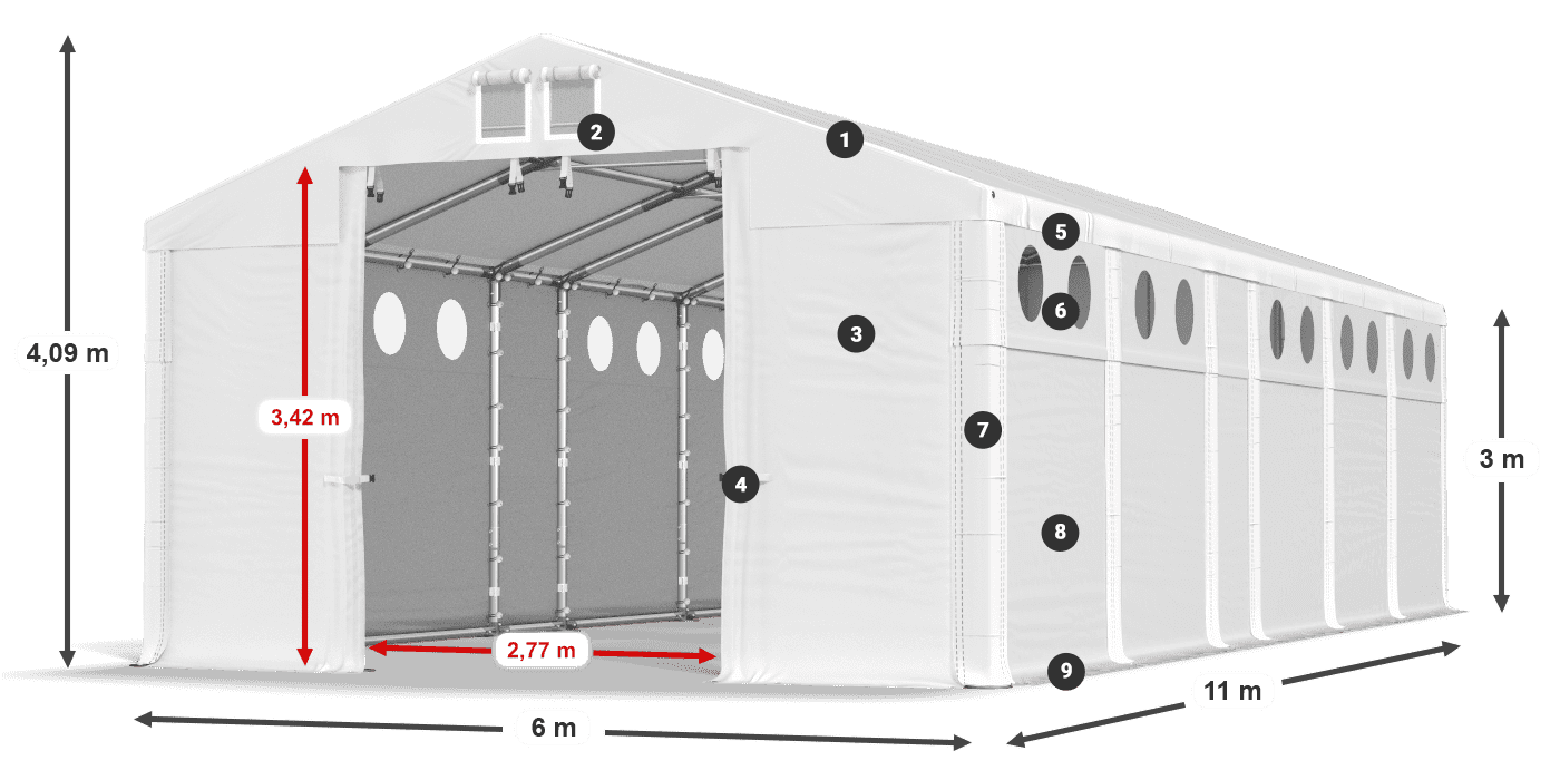 Roof: MS 580 PVC Walls: SD O 500 PVC 3m legend