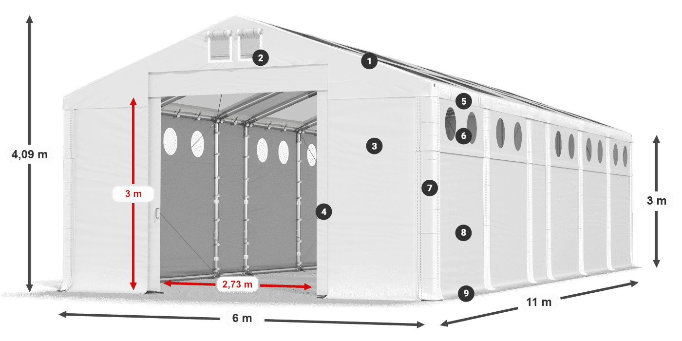 Roof: MS T 580 PVC Walls: SD O 500 PVC 3m legend