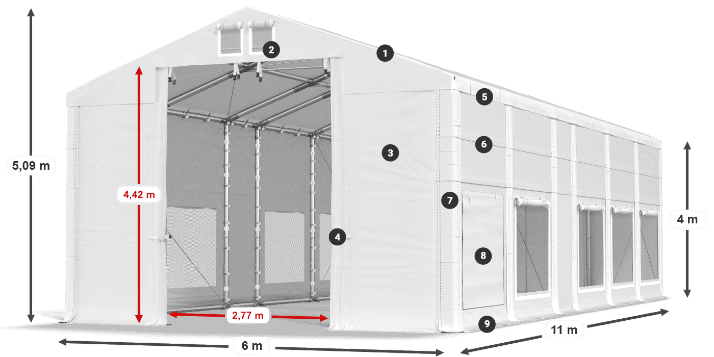 Roof: MS 580 PVC Walls: SD M 500 PVC 4m legend