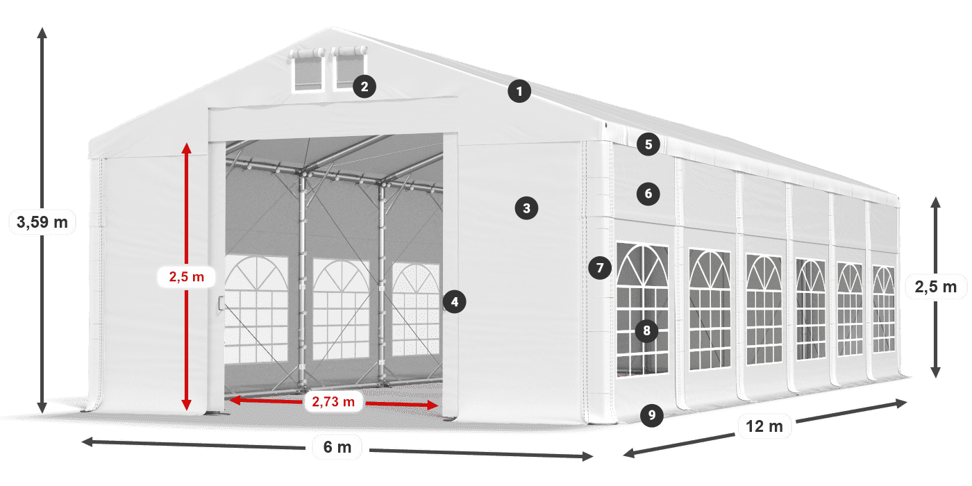 Roof: MS 580 PVC Walls: FR 620 PVC 2.5m legend