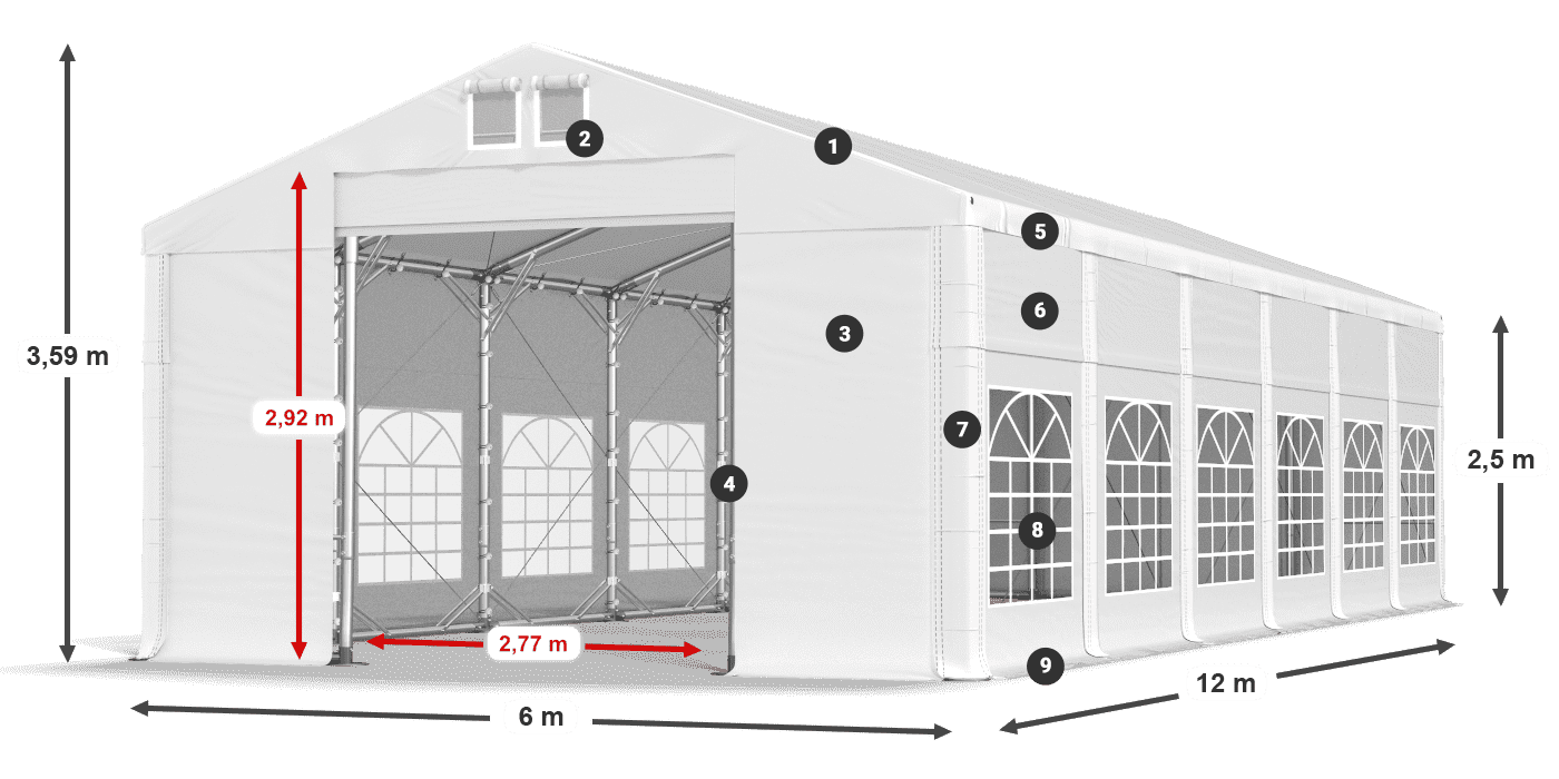 Roof: MS 580 PVC Walls: FR 620 PVC 2.5m legend