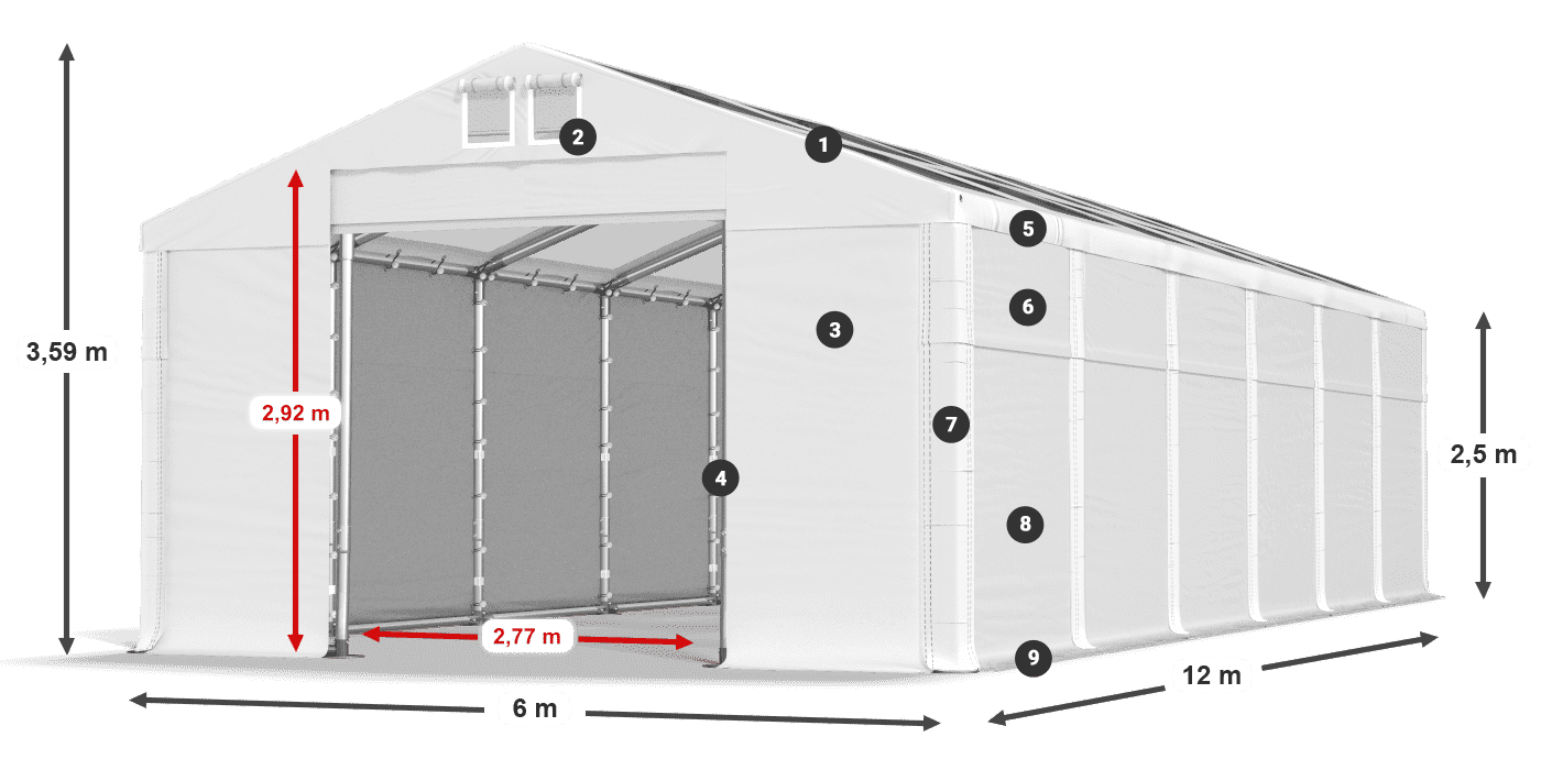 Roof: MS T 580 PVC Walls: FR 620 PVC 2.5m legend