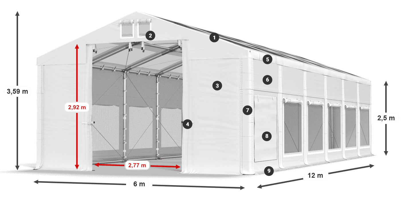 Roof: MS T 580 PVC Walls: SD M 500 PVC 2.5m legend