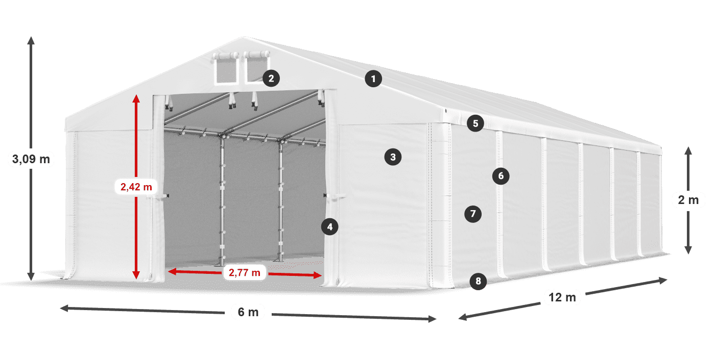 Roof: MS 580 PVC Walls: FR M 620 PVC 2m legend