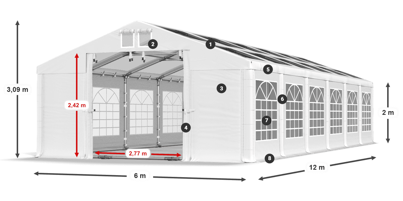 Roof: MS T 580 PVC Walls: FR 620 PVC 2m legend
