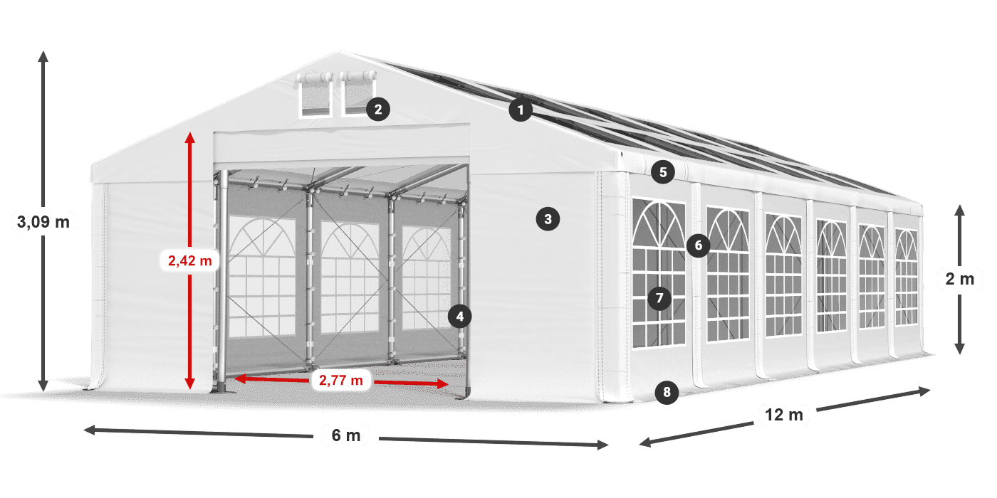 Roof: MS T 580 PVC Walls: FR 620 PVC 2m legend