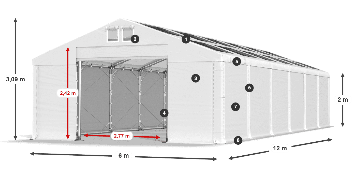 Roof: MS T 580 PVC Walls: SD 500 PVC 2m legend