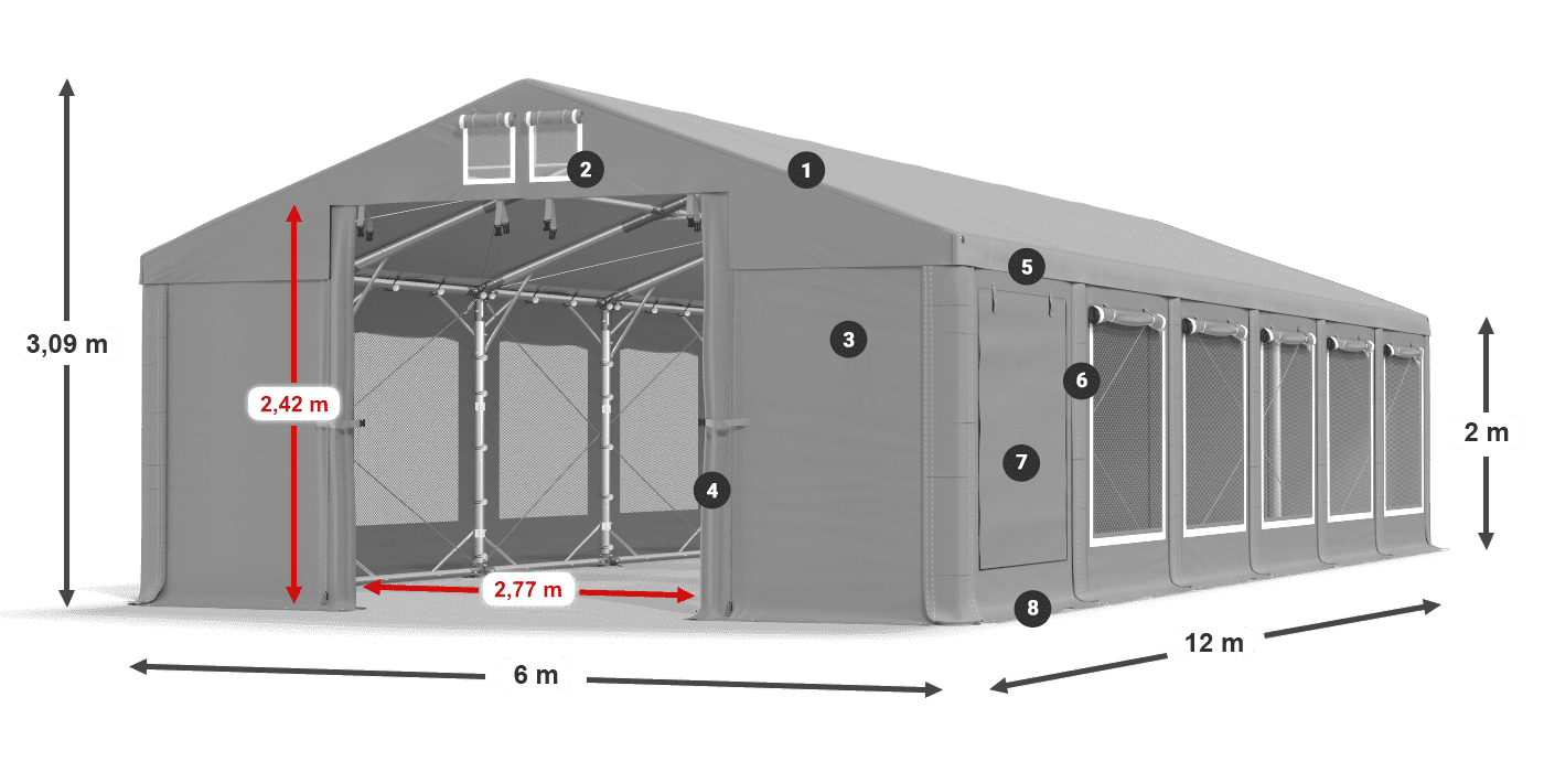 Roof: MS 580 PVC Walls: SD M 500 PVC 2m legend