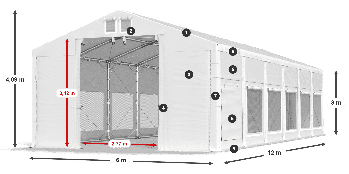 Roof: MS 580 PVC Walls: SD M 500 PVC 3m legend