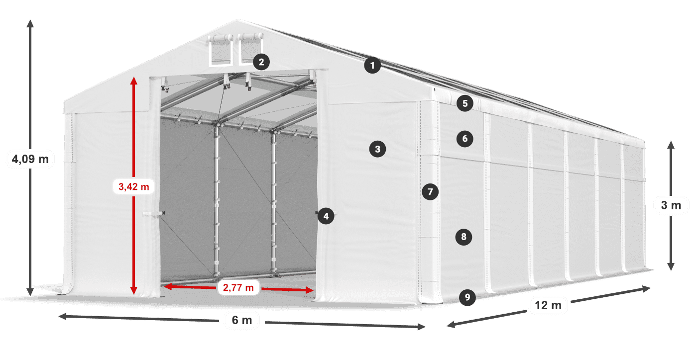 Roof: MS T 580 PVC Walls: SD 500 PVC 3m legend